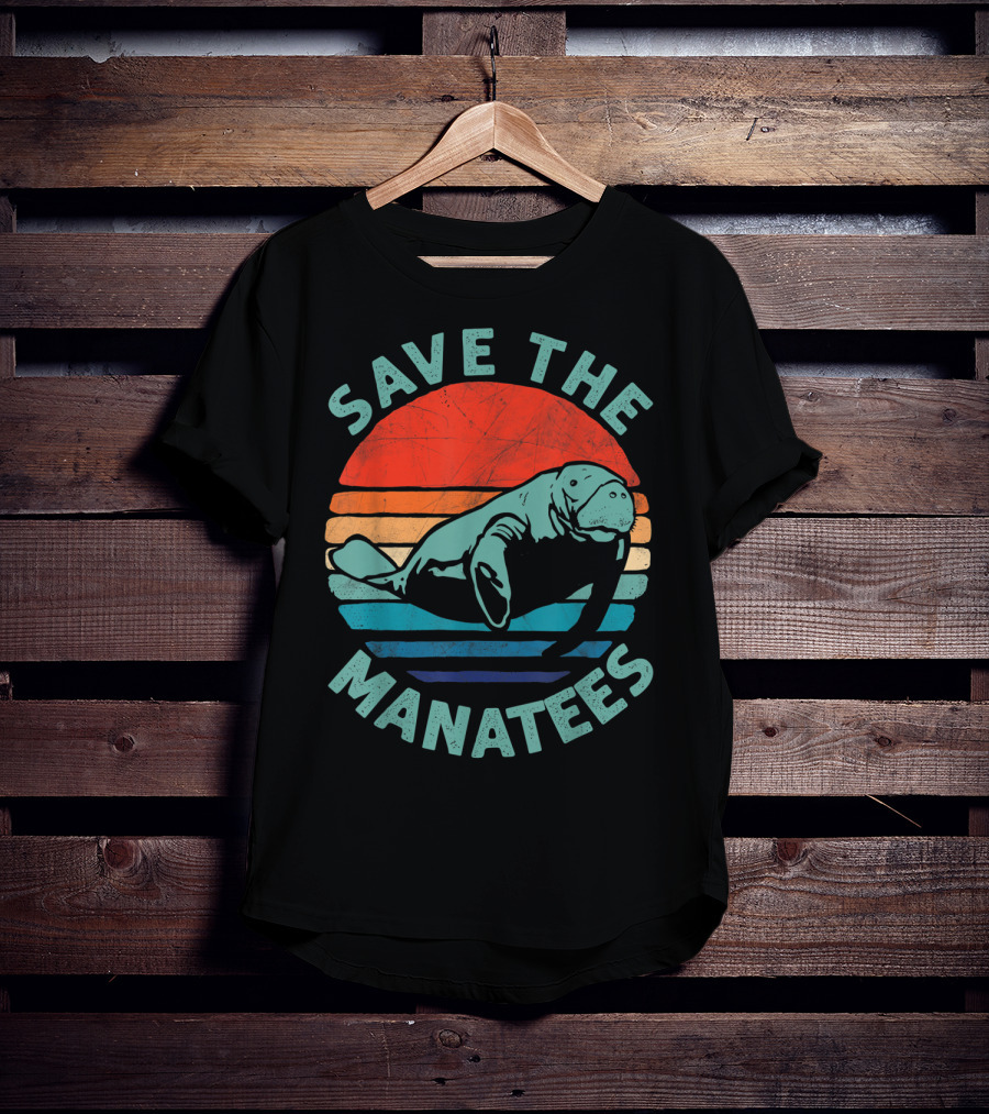 Save The Manatees Retro Stripes Sunset T-Shirt