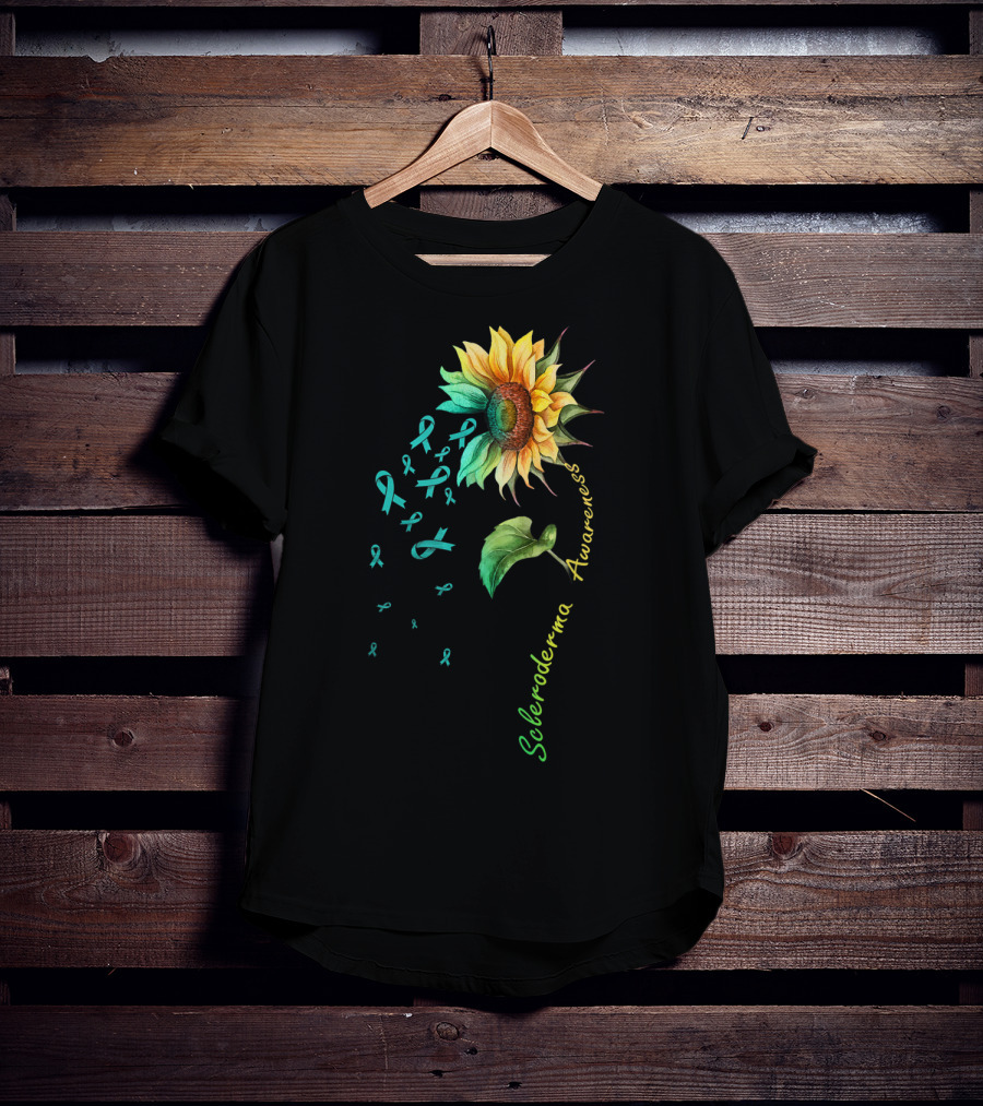 Scleroderma Awareness Sunflower With Teal Ribbons T-Shirt