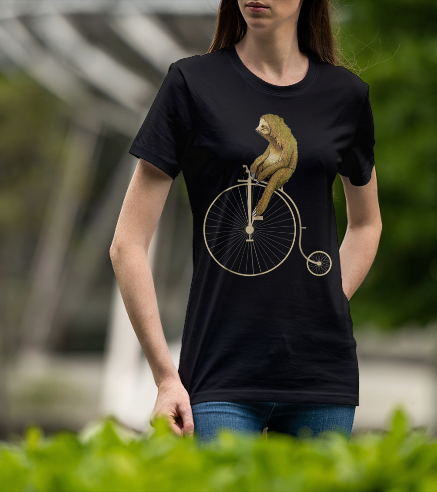 Sloth Riding A Vintage Penny Farthing Bicycle T-Shirt