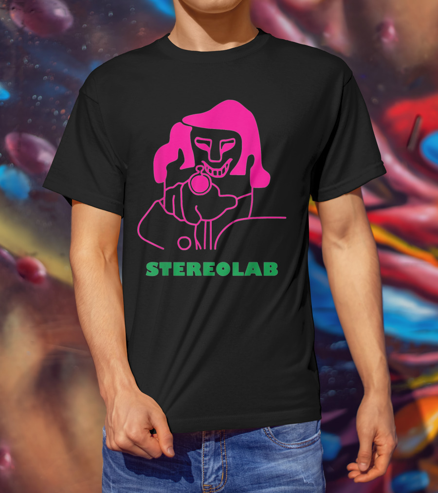 Stereolab Pink Abstract Figure Holding Stopwatch T-Shirt