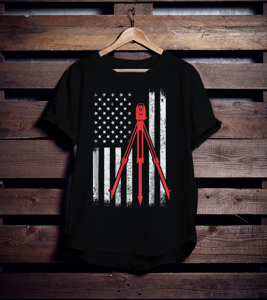 Surveyor Flag USA Surveying Equipment Stars Stripes T-Shirt