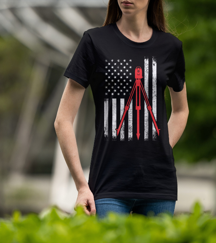 Surveyor Flag USA Surveying Equipment Stars Stripes T-Shirt