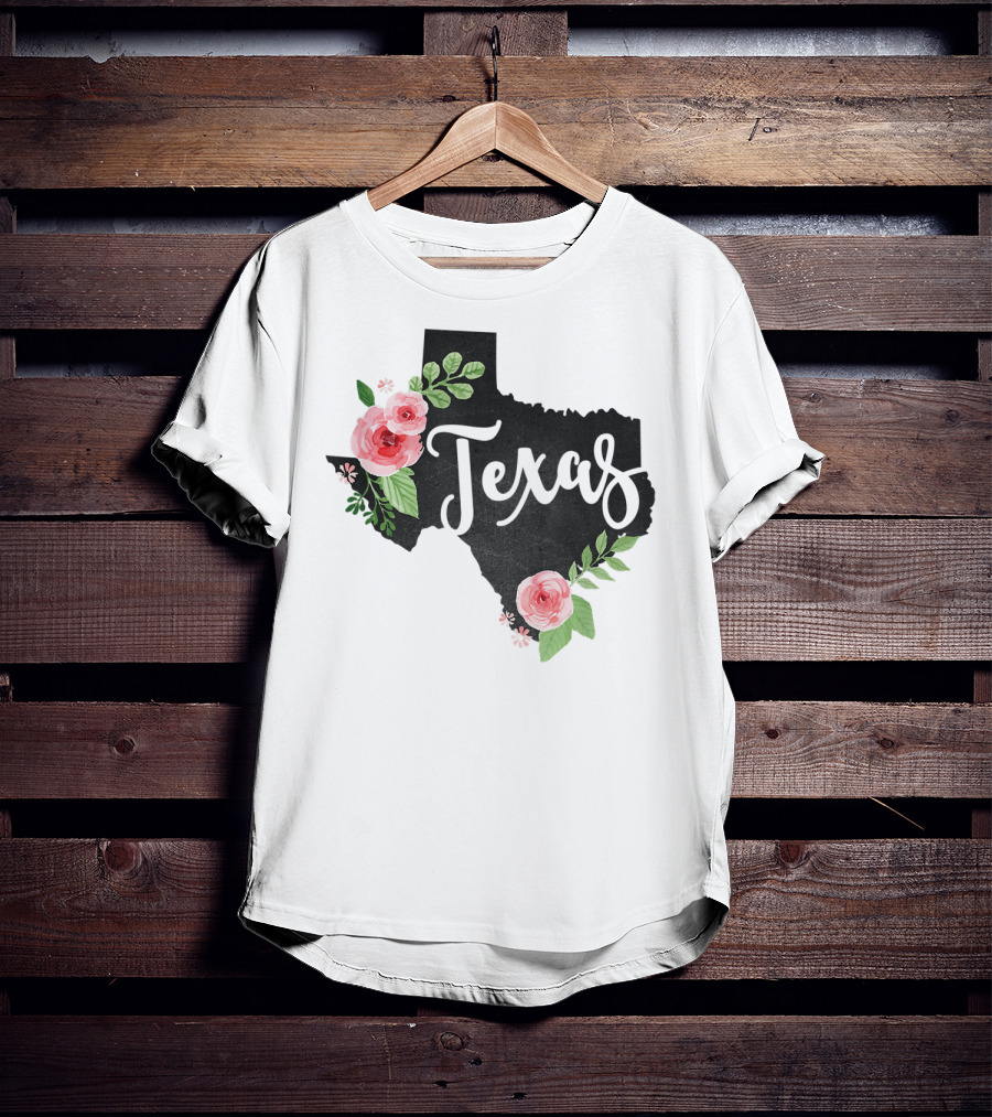 Texas Chalkboard With Watercolor Flowers Home State T-Shirt