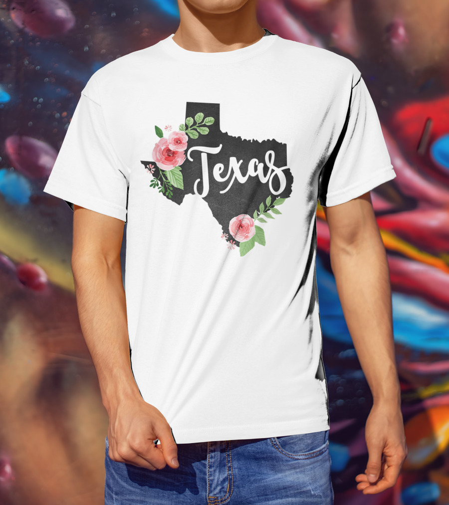 Texas Chalkboard With Watercolor Flowers Home State T-Shirt