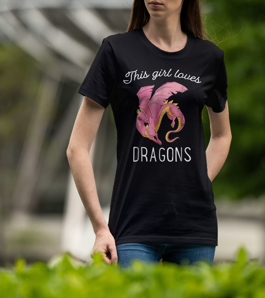 This Girl Loves Dragons Cute Pink Flying Dragon T-Shirt