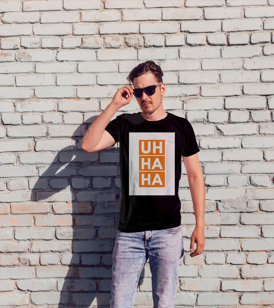 UH HA HA Bold White Letters On Orange Blocks T-Shirt