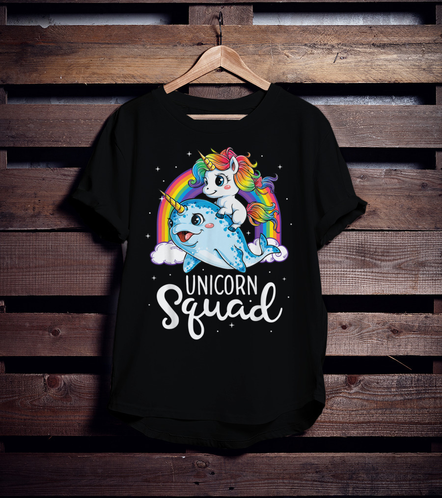 Unicorn Squad Narwhal Rainbow Girls Kids T-Shirt