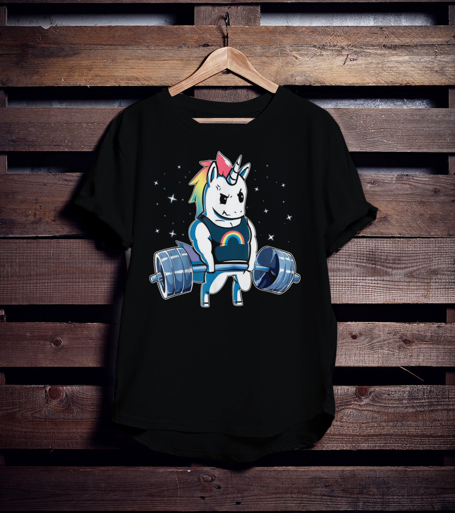 Unicorn Deadlift Powerlifting Rainbow Fitness Gym T-Shirt