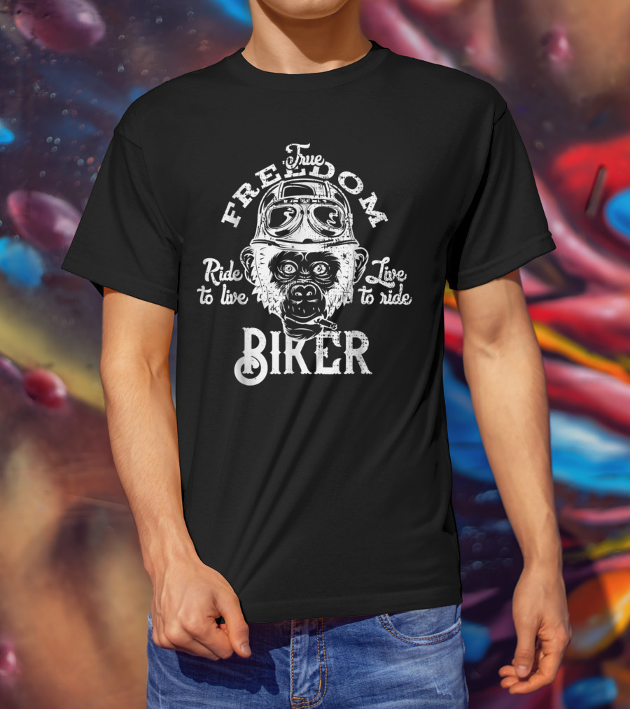True Freedom Ride To Live Biker Monkey T-Shirt