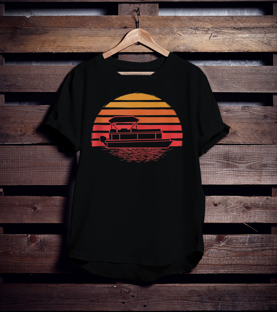 Vintage Sunset Pontoon Boat Silhouette Funny Boating T-Shirt