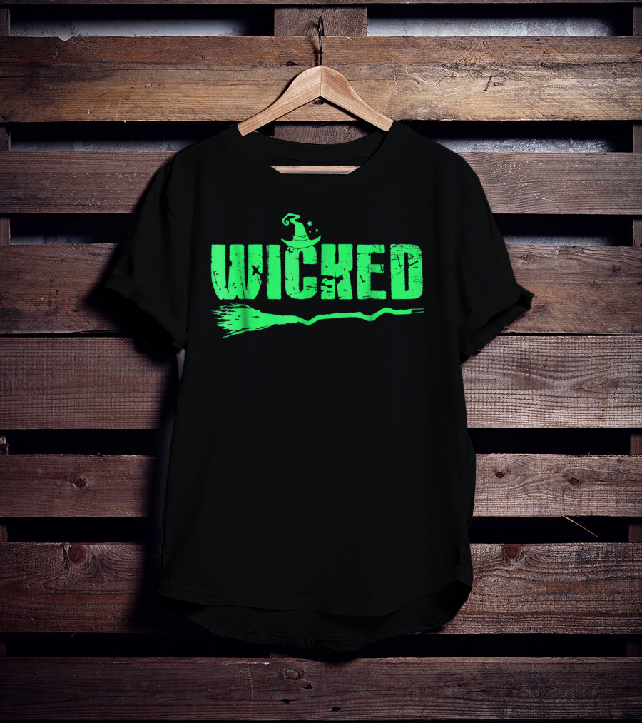 Wicked Green Witch Hat Broomstick Halloween Magic T-Shirt