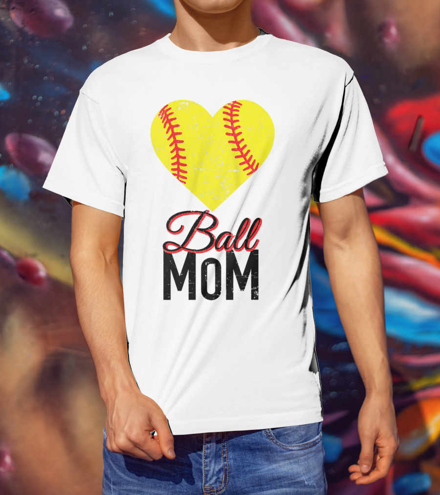 Love Ball Mom Heart Baseball Softball Graph T-Shirt