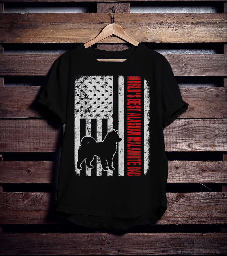 World's Best Alaskan Malamute Dad American Flag T-Shirt