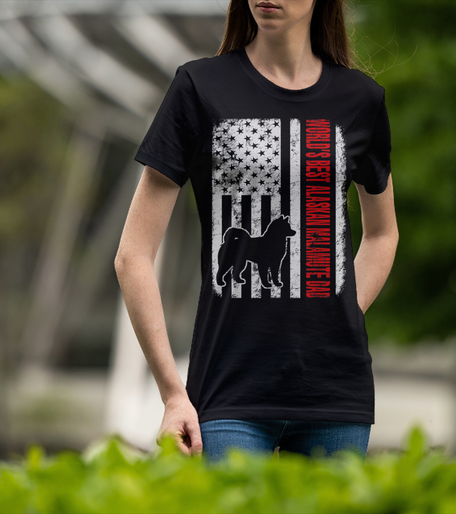 World's Best Alaskan Malamute Dad American Flag T-Shirt