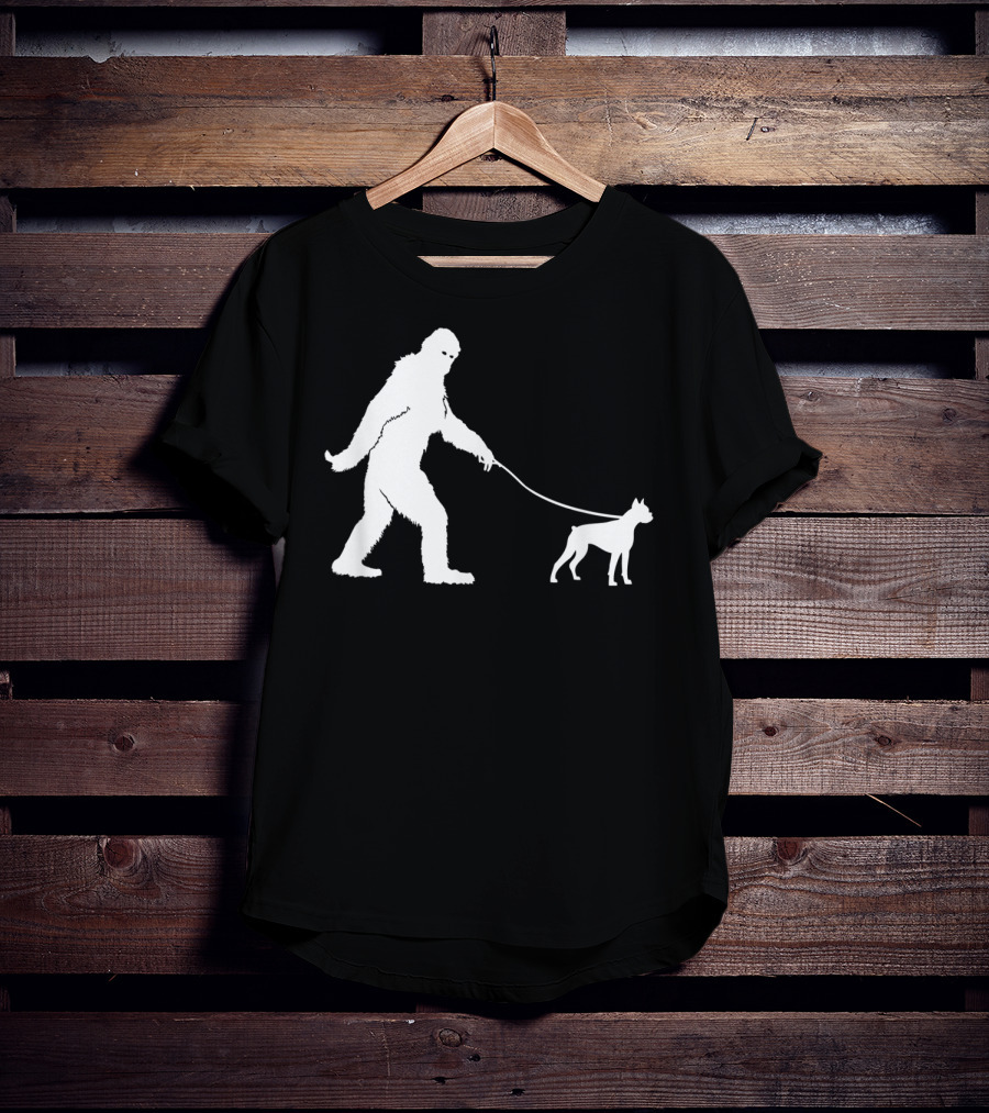 Bigfoot Sasquatch Walking Boxer Dog Lovers T-Shirt