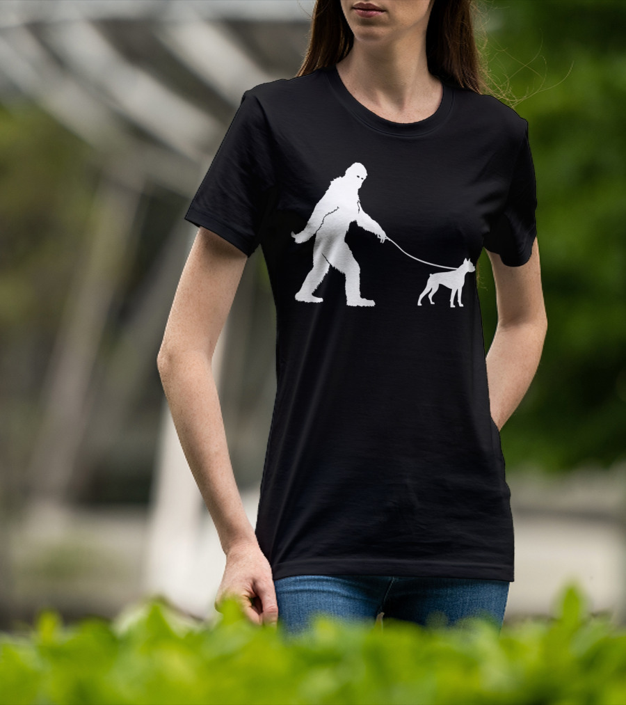 Bigfoot Sasquatch Walking Boxer Dog Lovers T-Shirt
