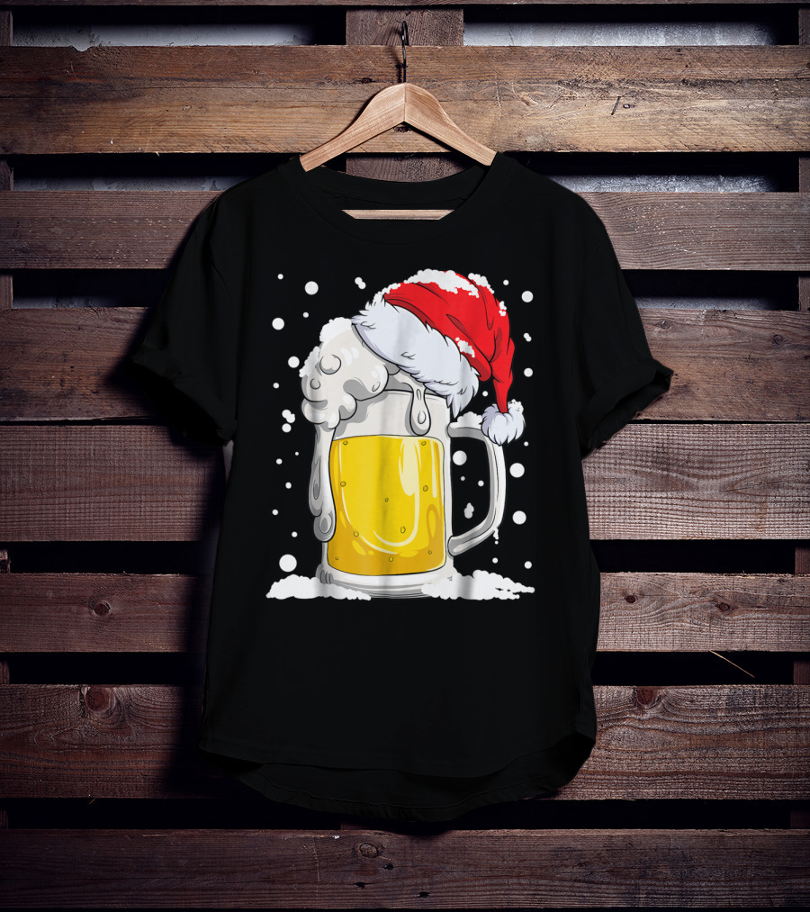 Beer Christmas Santa Hat Xmas Snow Men Mug T-Shirt