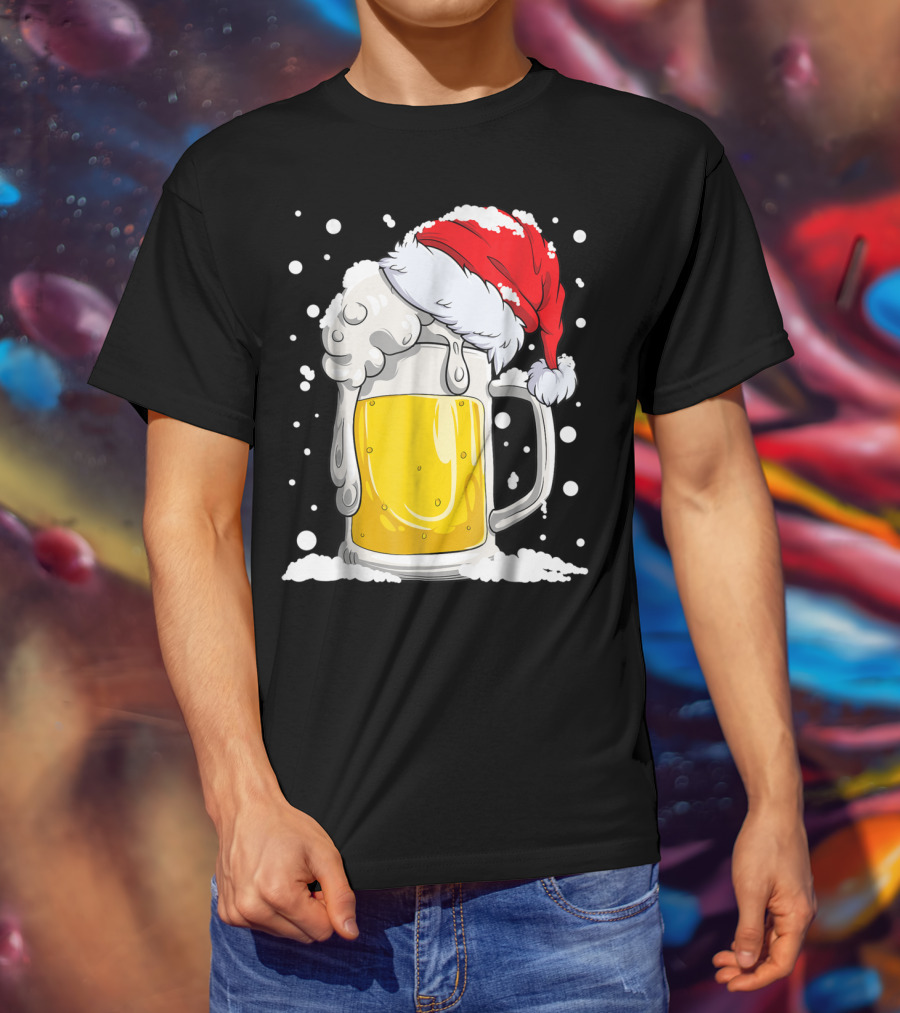 Beer Christmas Santa Hat Xmas Snow Men Mug T-Shirt