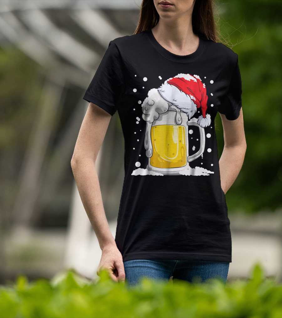 Beer Christmas Santa Hat Xmas Snow Men Mug T-Shirt
