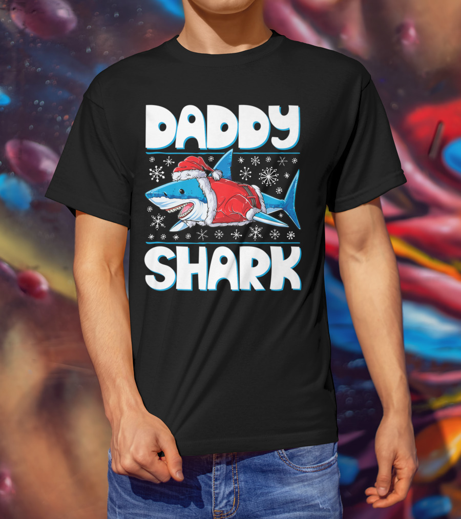 Daddy Shark Santa Christmas Snowflakes T-Shirt