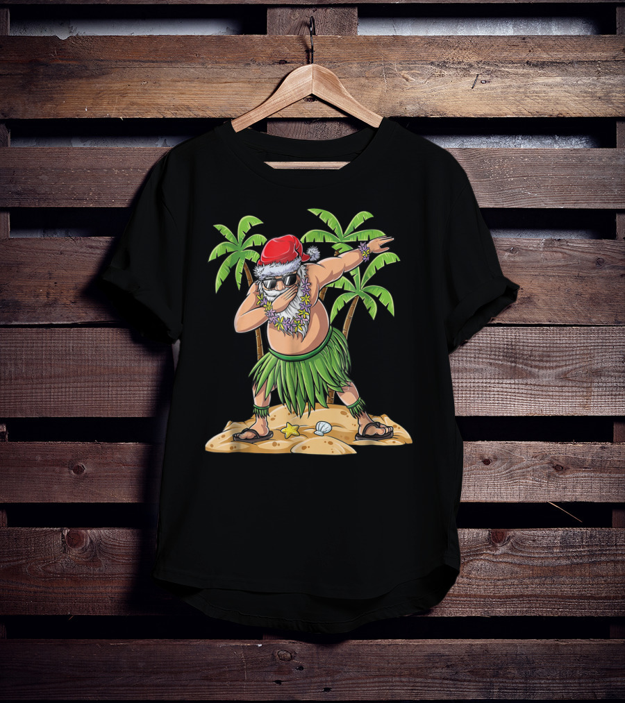 Dabbing Santa Christmas In July Kids Hawaiian Palm Trees Beach Holiday T-Shirt