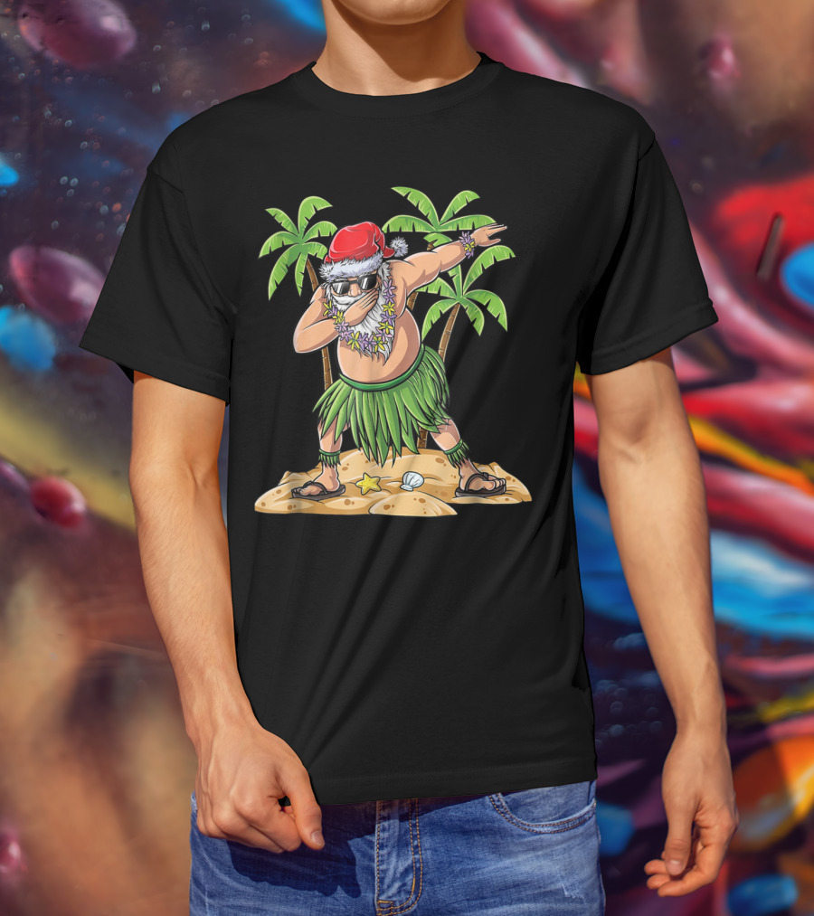 Dabbing Santa Christmas In July Kids Hawaiian Palm Trees Beach Holiday T-Shirt