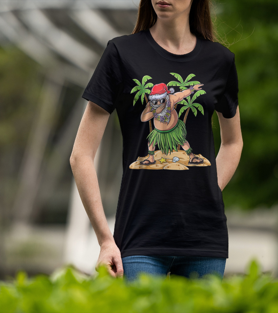 Dabbing Santa Christmas In July Kids Hawaiian Palm Trees Beach Holiday T-Shirt