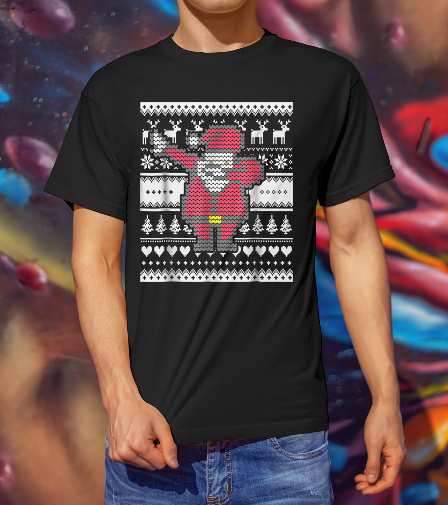 Dabbing Santa Claus Ugly Christmas Sweater Pattern T-Shirt