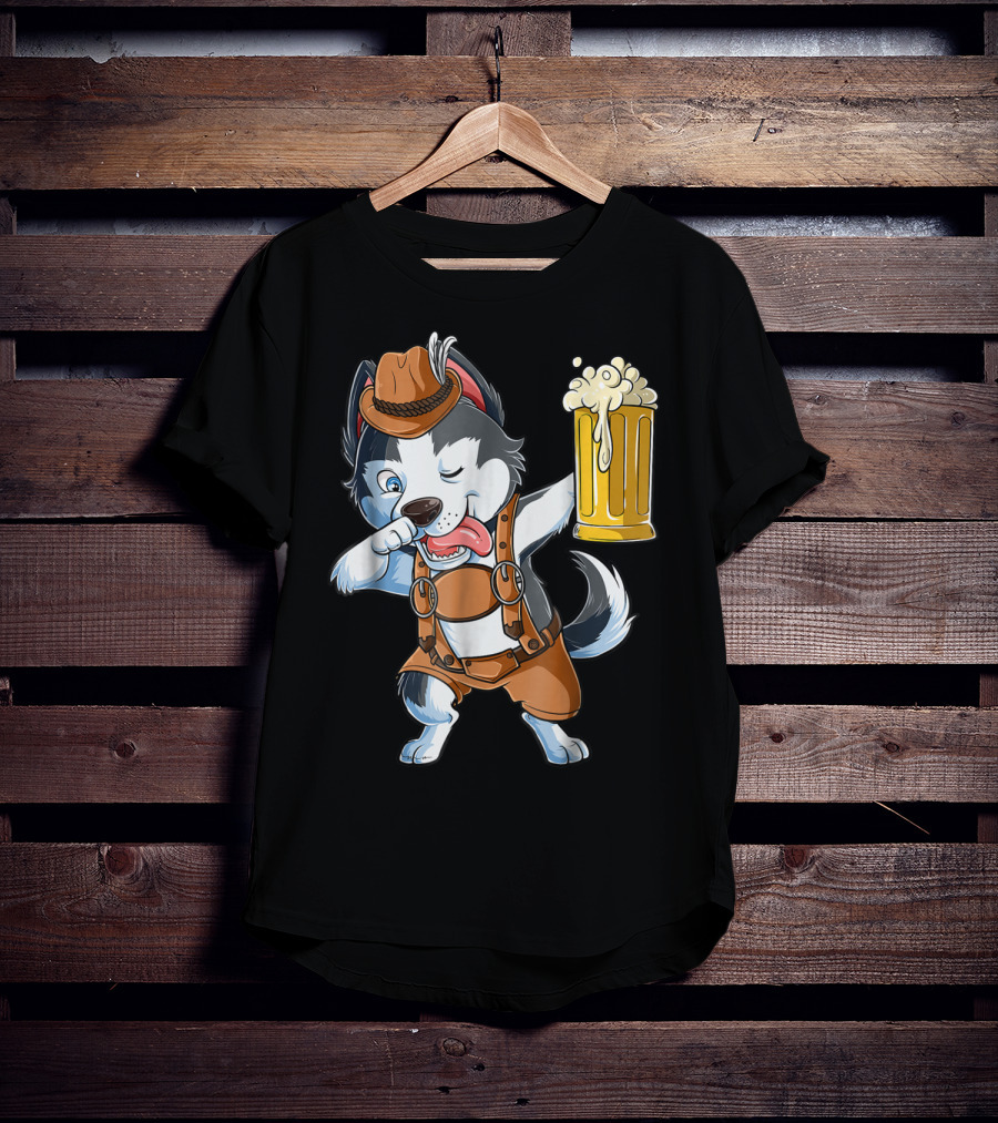 Dabbing Siberian Husky Oktoberfest Lederhosen Beer Mug T-Shirt