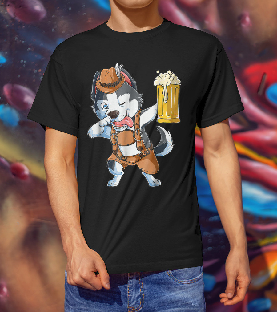 Dabbing Siberian Husky Oktoberfest Lederhosen Beer Mug T-Shirt