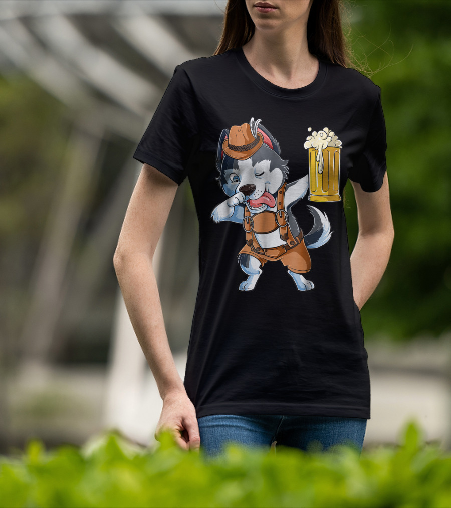 Dabbing Siberian Husky Oktoberfest Lederhosen Beer Mug T-Shirt