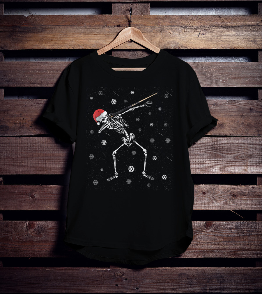 Santa Hat Dabbing Skeleton Billiards Snowflakes T-Shirt