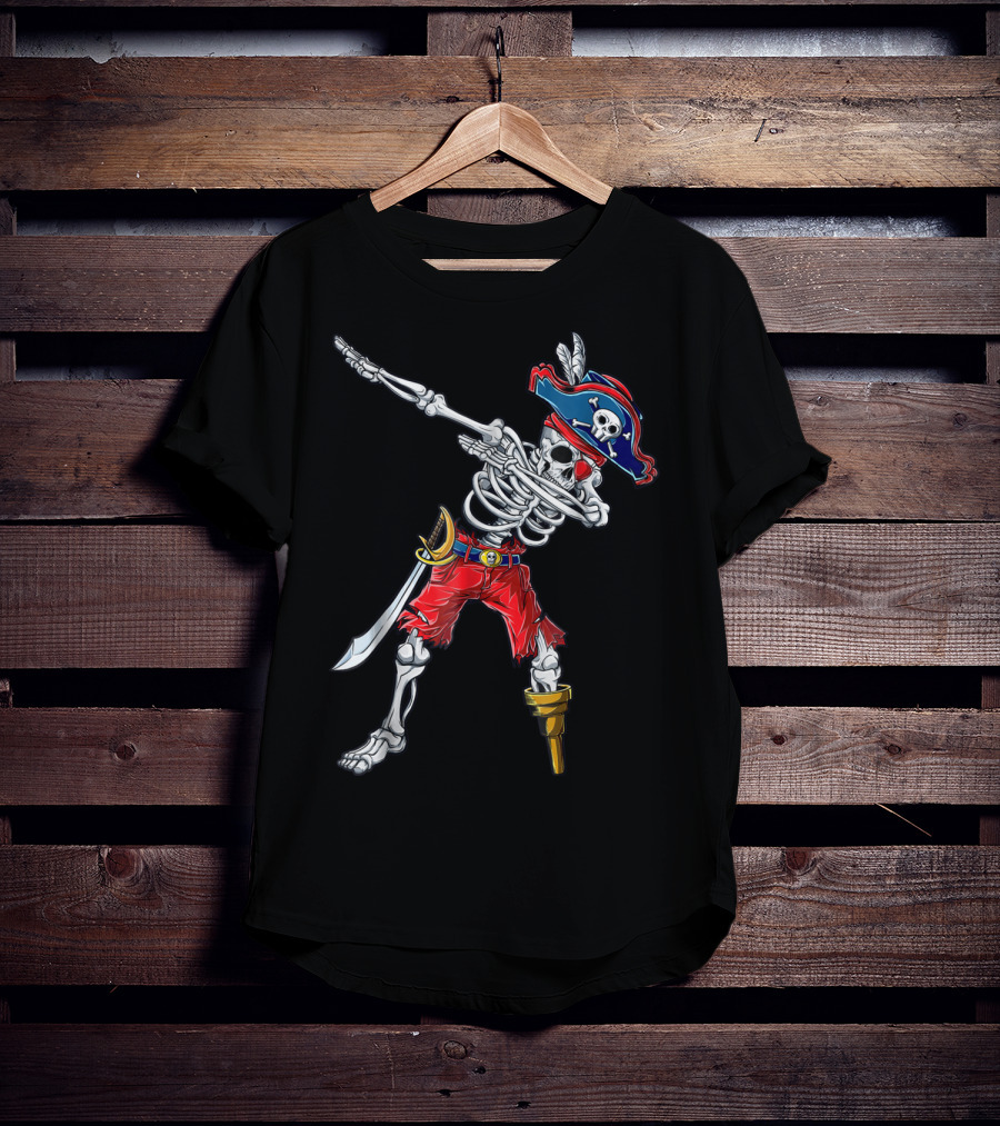Skeleton Pirate Dabbing In Red Pants And Tricorn Hat With Sword T-Shirt