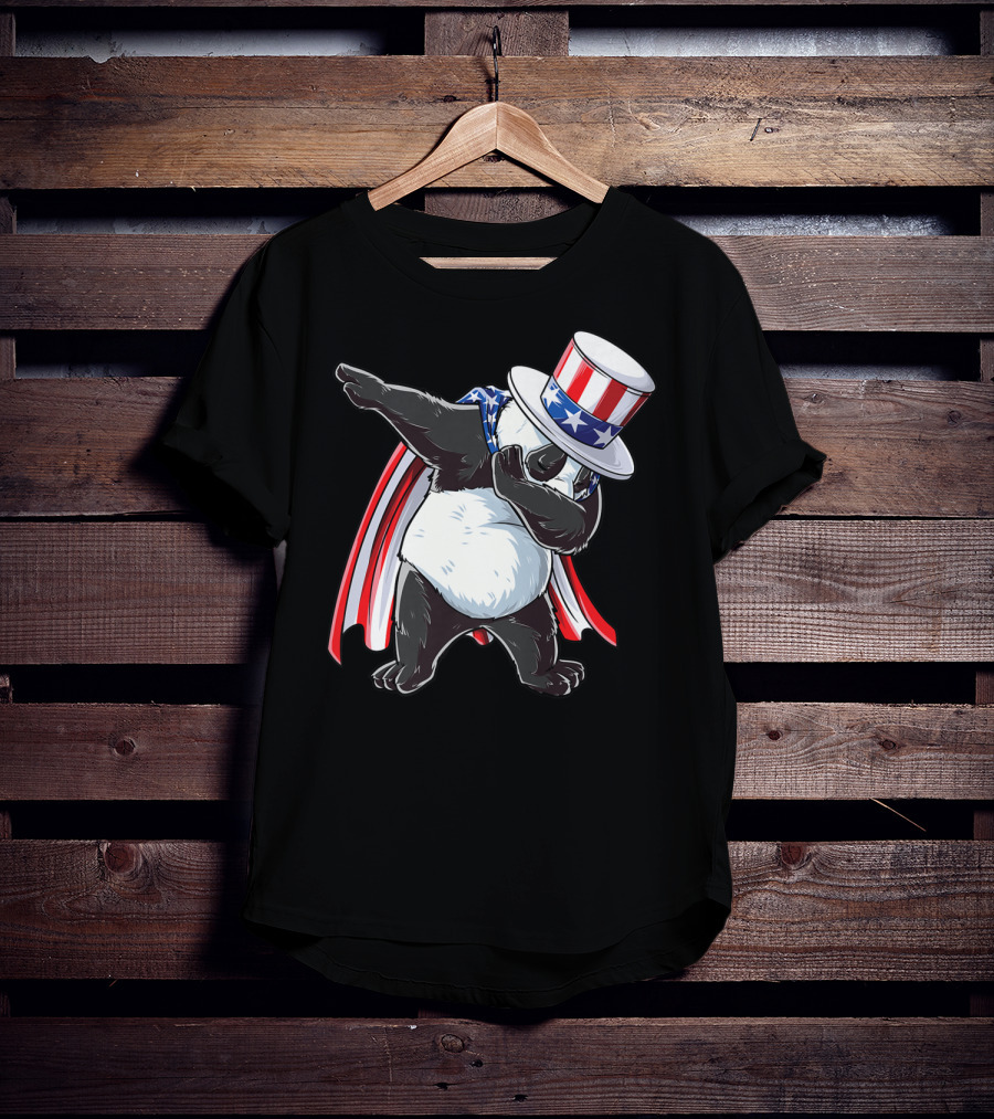 Dabbing Uncle Sam Panda Fourth Of July Red White And Blue Cape T-Shirt