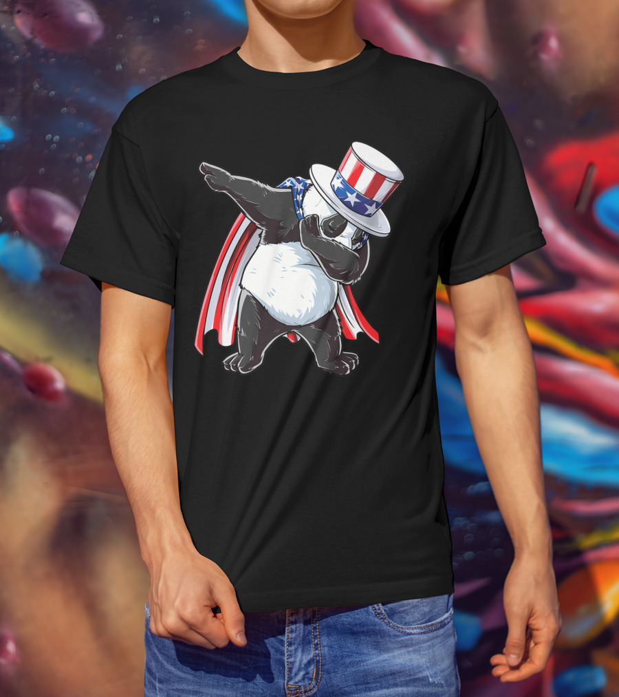 Dabbing Uncle Sam Panda Fourth Of July Red White And Blue Cape T-Shirt