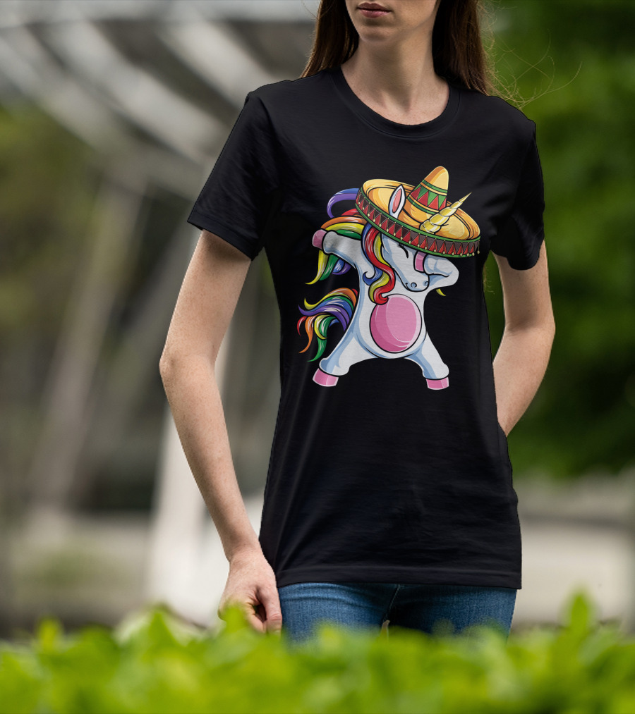 Dabbing Unicorn Rainbow Sombrero Cinco De Mayo T-Shirt