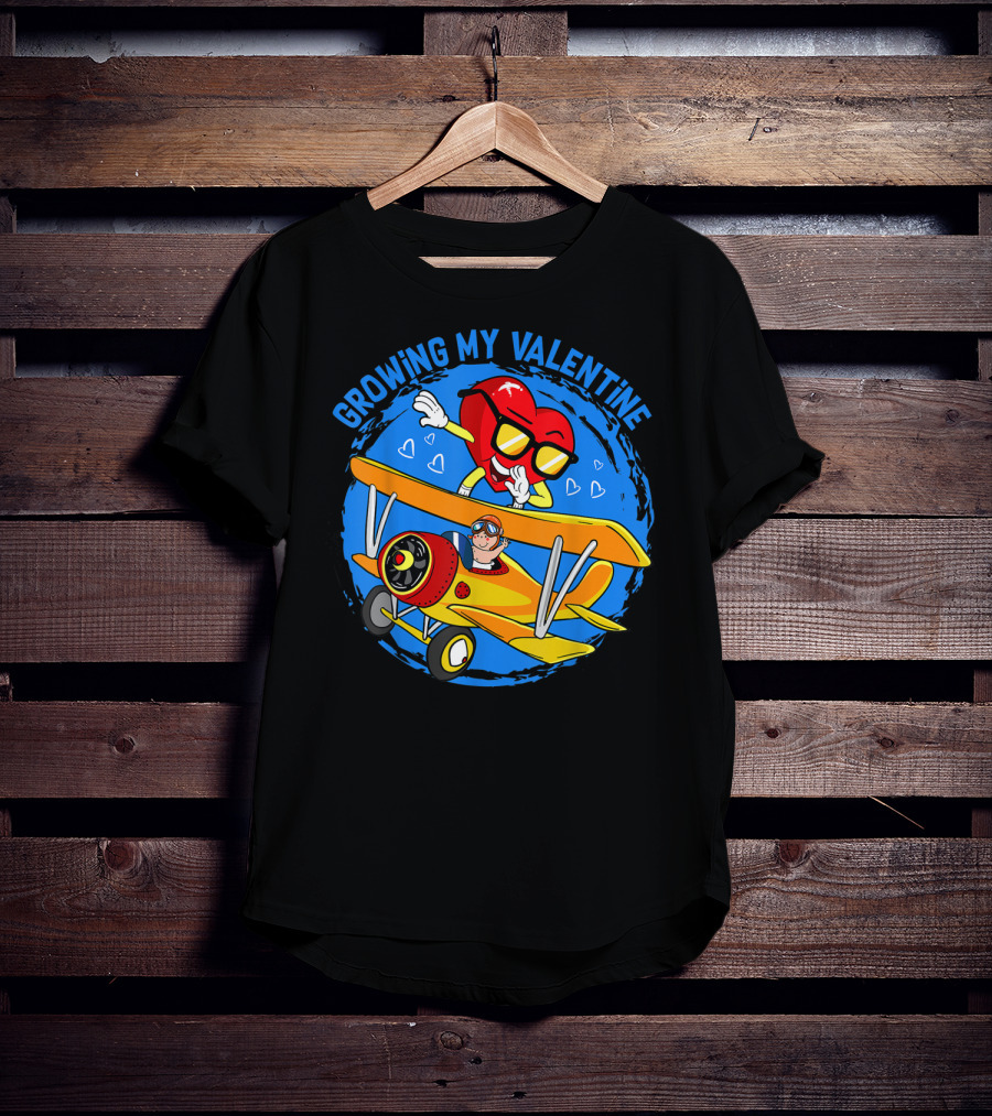 Growing My Valentine Heart Airplane Dabbing Valentine's T-Shirt