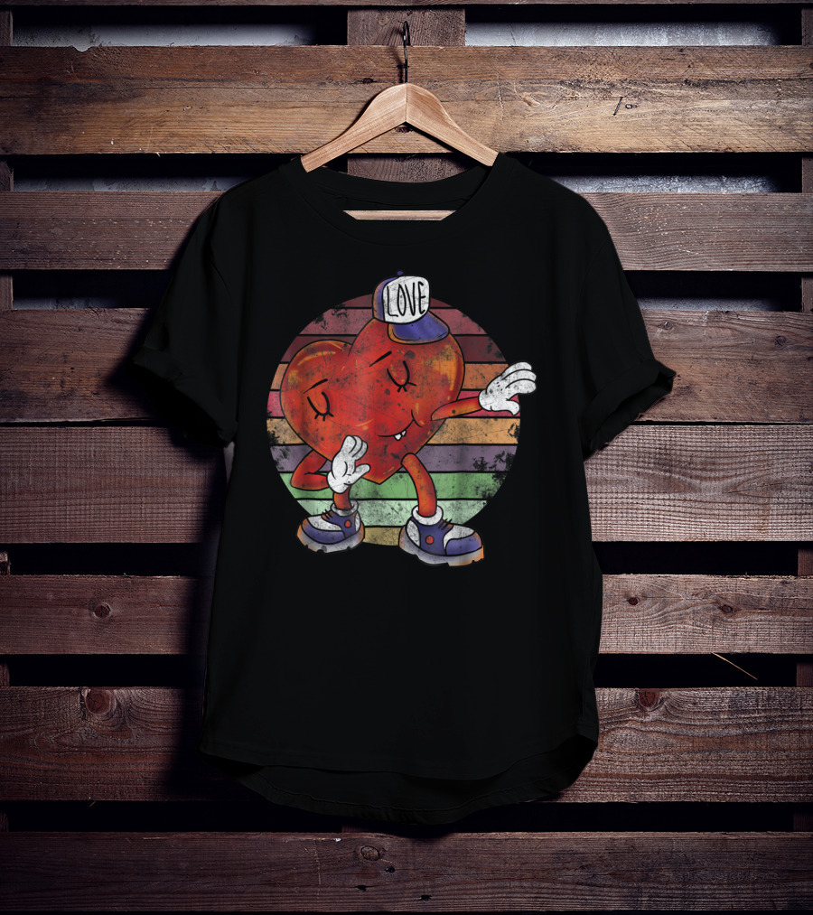 Love Heart Dabbing Vintage Valentines Day With Cap T-Shirt