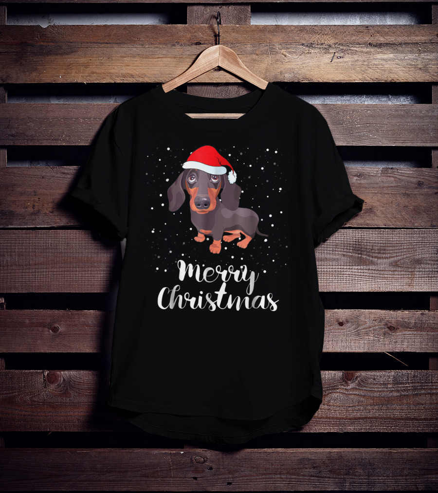 Merry Christmas Dachshund Santa Hat Family Matching Group T-Shirt