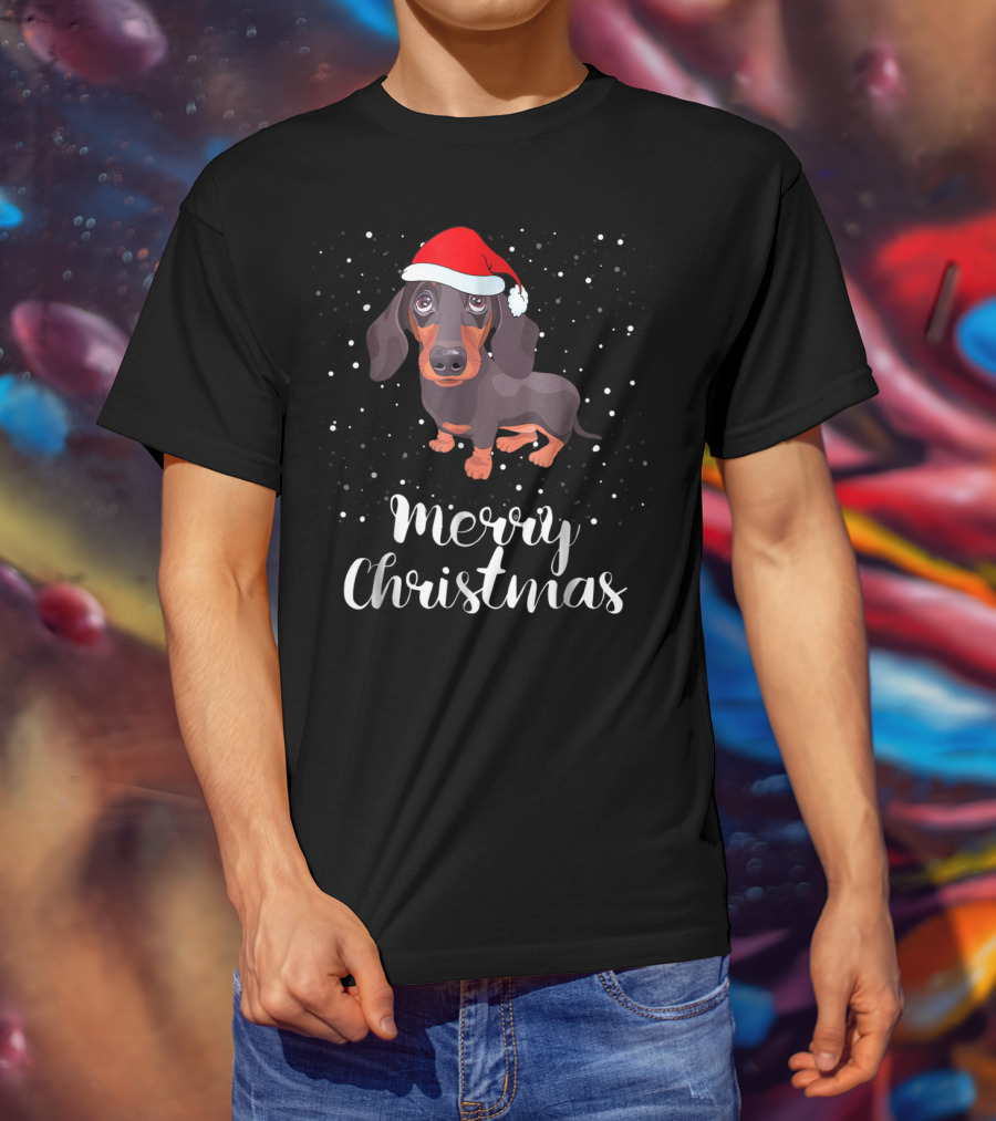 Merry Christmas Dachshund Santa Hat Family Matching Group T-Shirt