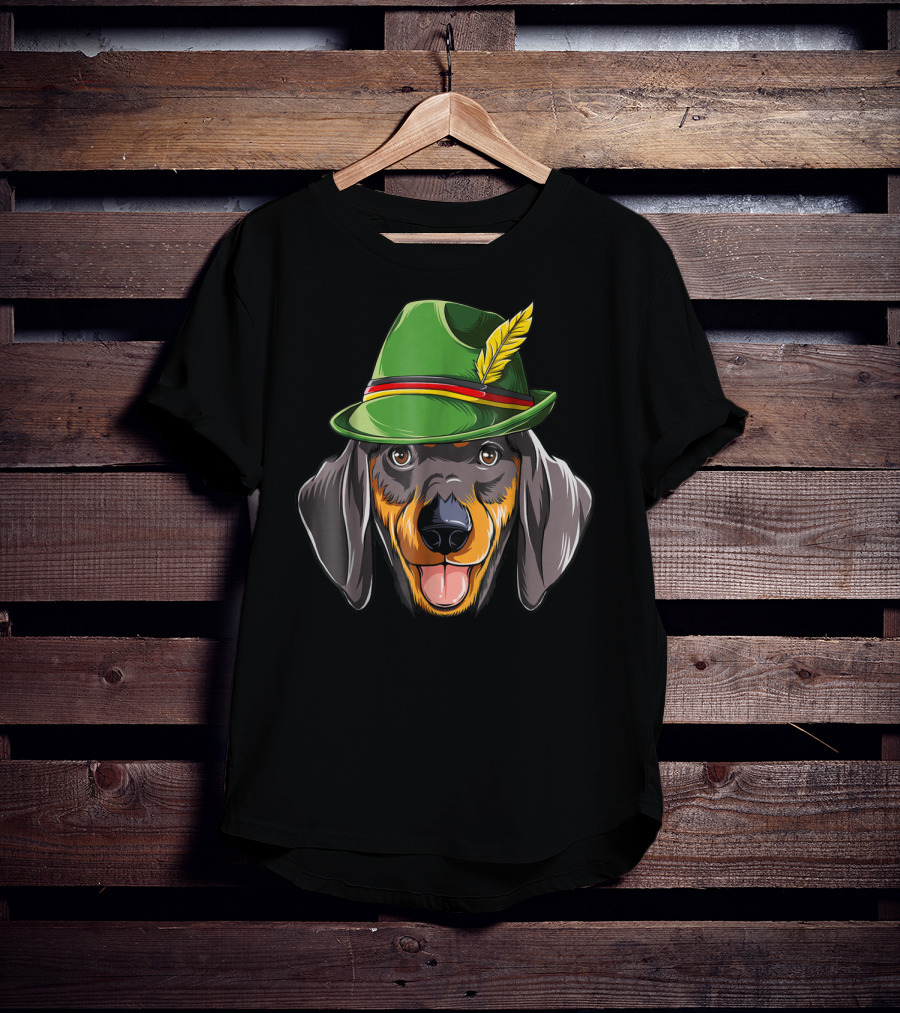 Dachshund Oktoberfest Kids Boys Lederhosen Dog In Green Hat With Feather T-Shirt