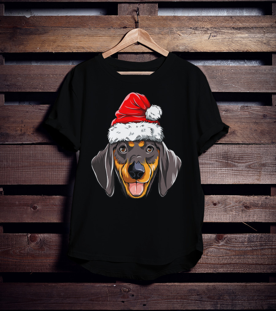Dachshund Santa Christmas Kids Xmas Holiday Dog Cute Pup Festive Hat T-Shirt