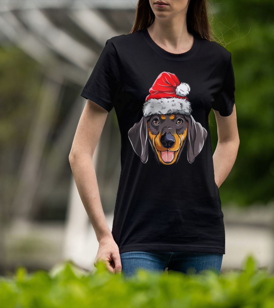 Dachshund Santa Christmas Kids Xmas Holiday Dog Cute Pup Festive Hat T-Shirt