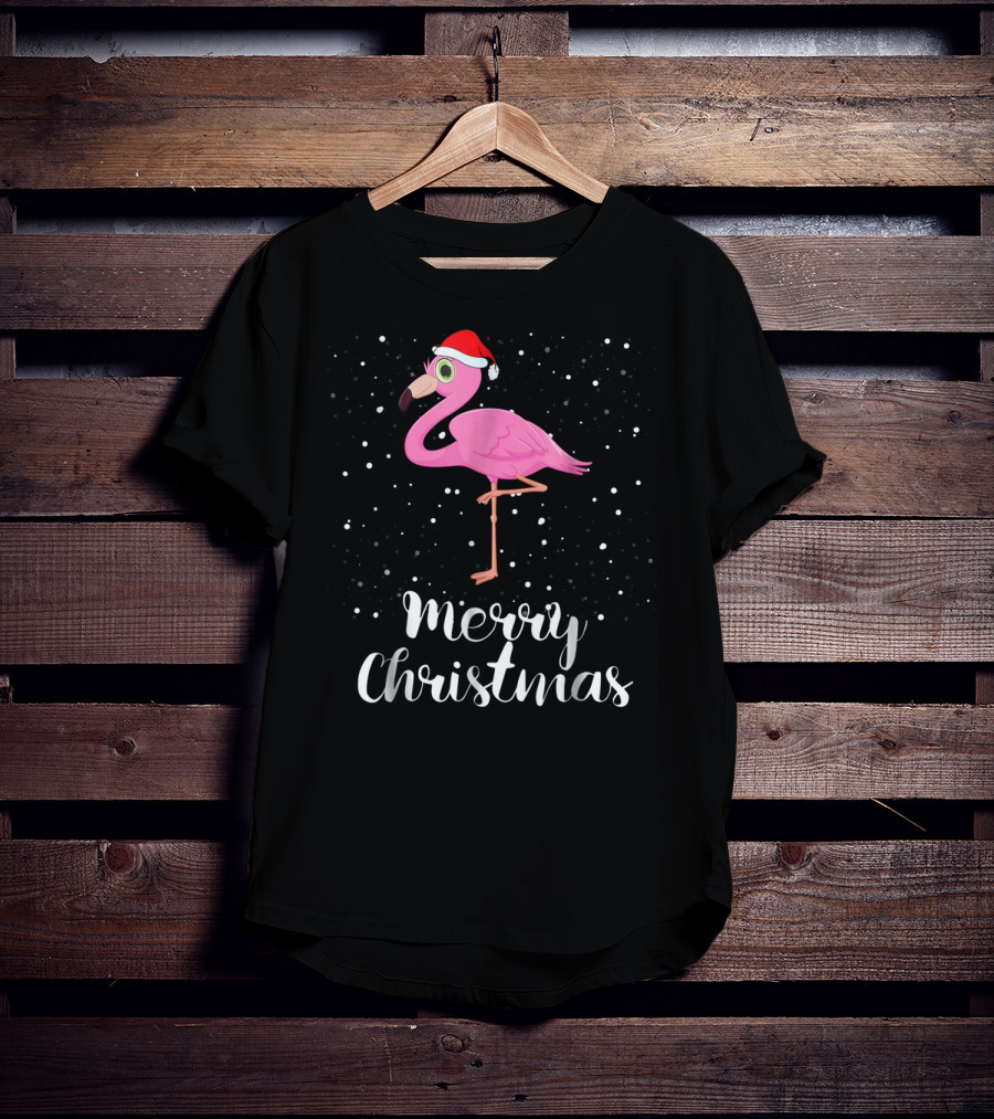 Merry Christmas Flamingo Santa Hat Family Matching Group T-Shirt