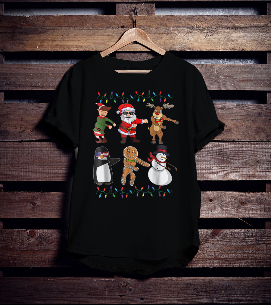 Floss Like A Boss Santa Elf Reindeer Penguin Gingerbread Snowman Christmas Lights T-Shirt