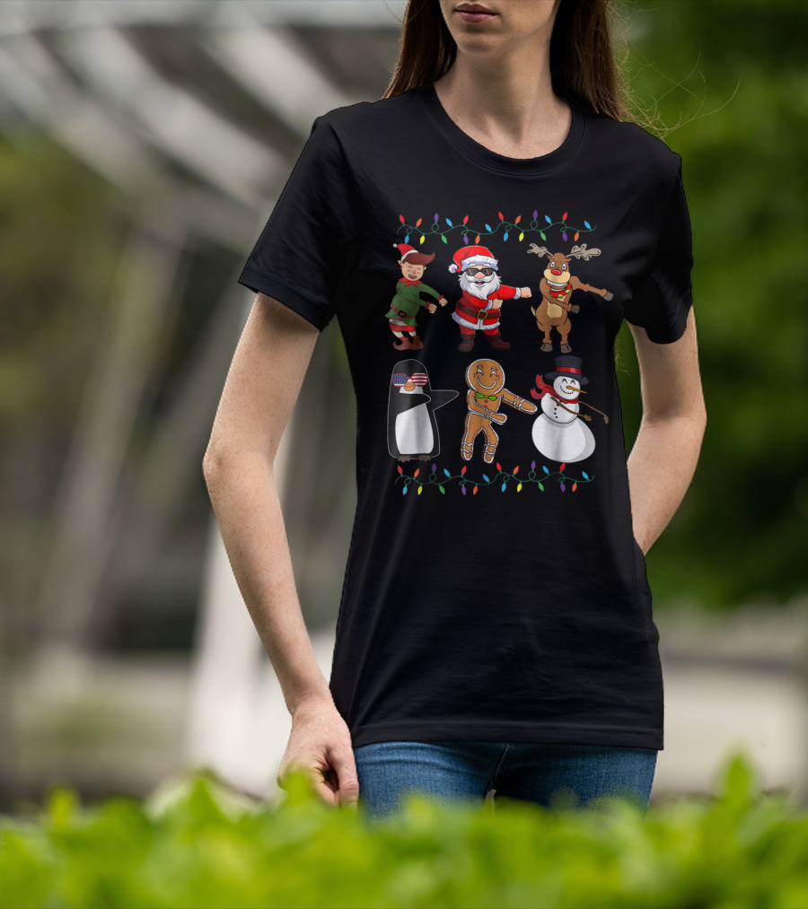 Floss Like A Boss Santa Elf Reindeer Penguin Gingerbread Snowman Christmas Lights T-Shirt