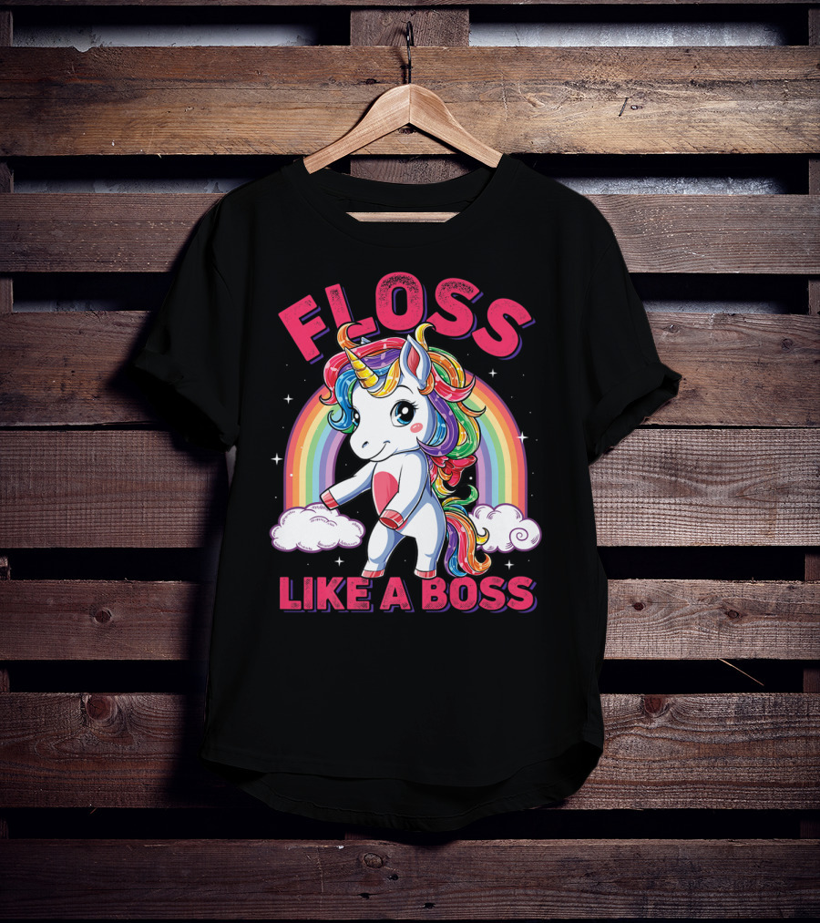 Floss Like A Boss Rainbow Unicorn Girls Squad T-Shirt