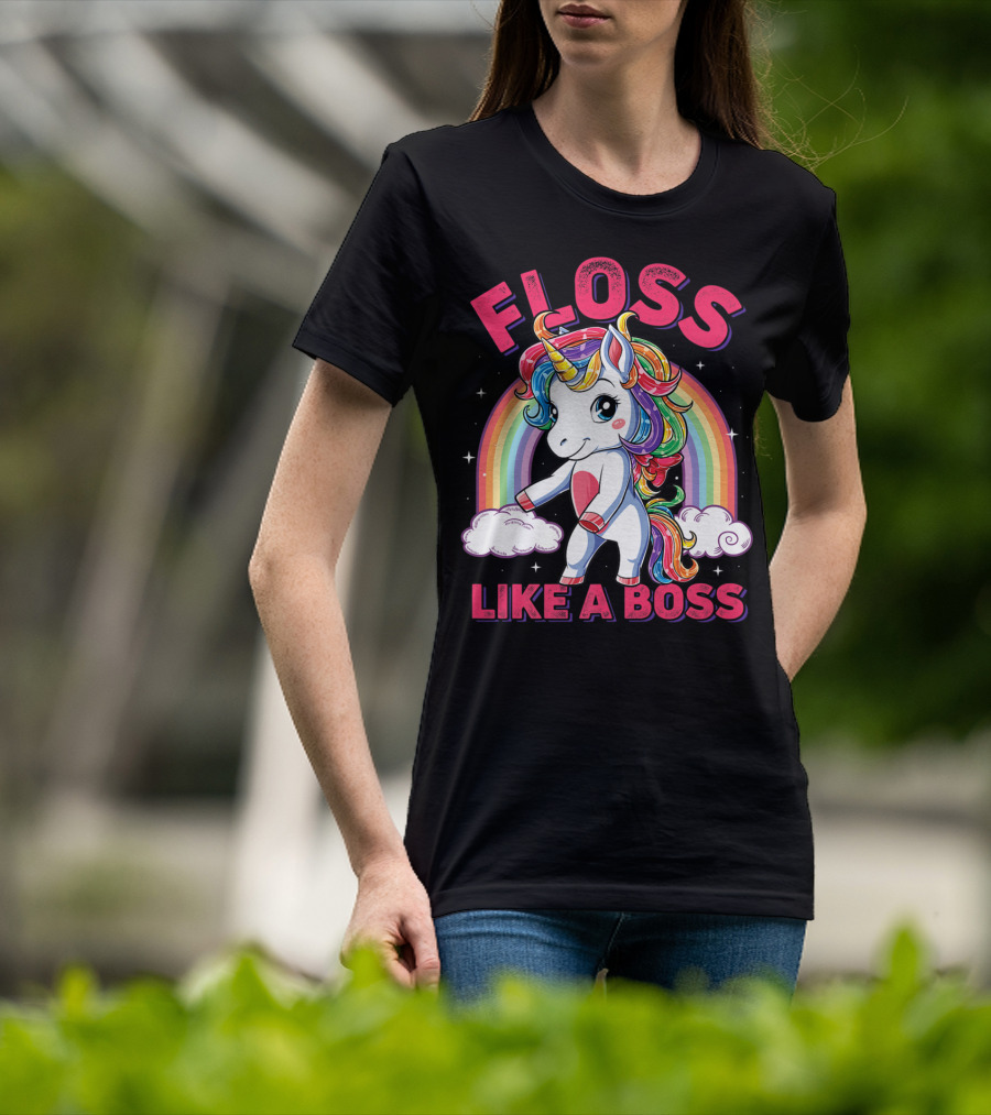 Floss Like A Boss Rainbow Unicorn Girls Squad T-Shirt