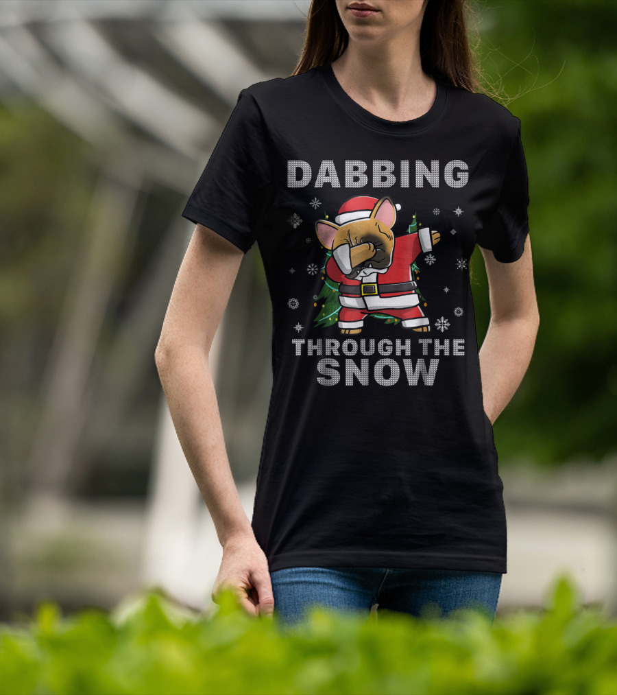 Dabbing Through The Snow French Bulldog Santa Christmas Frenchie T-Shirt