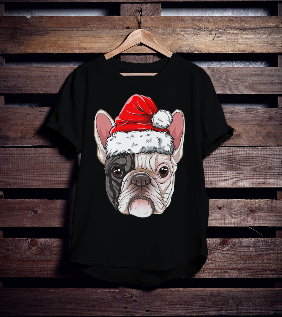 French Bulldog Wearing Santa Hat T-Shirt